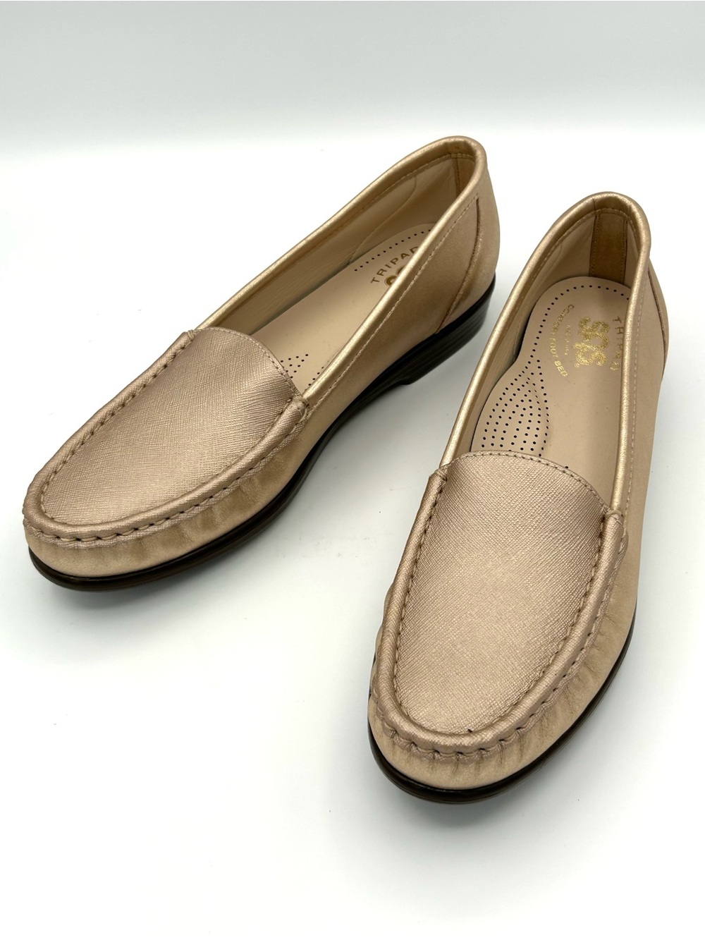 SAS Simplify Women’s Gold Leather Loafers Tripad Comfort Size 8 S Flats